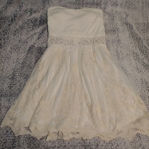 White & Ivory Lace Strapless Dress